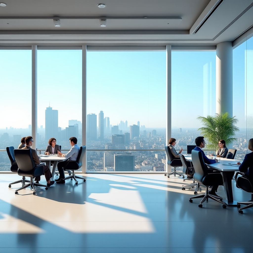 Oficina moderna de Soluciones Corp en Buenos Aires.